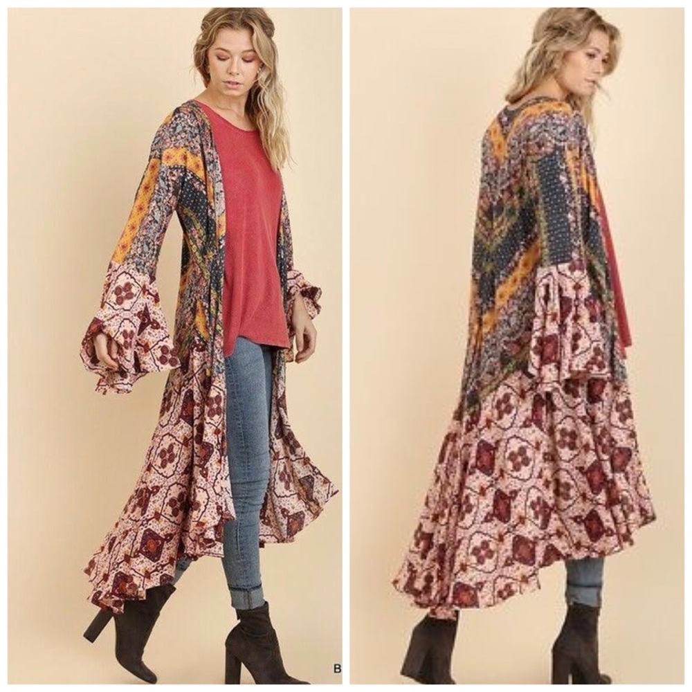 NWT Umgee Floral Bell Sleeve Kimono - Large